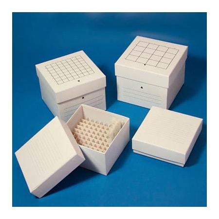 Globe Scientific Freezing Box, Cardboard, 49-Place 7x7 format, for 15mL Centrifuge Tubes, White, 36/Pack 3098